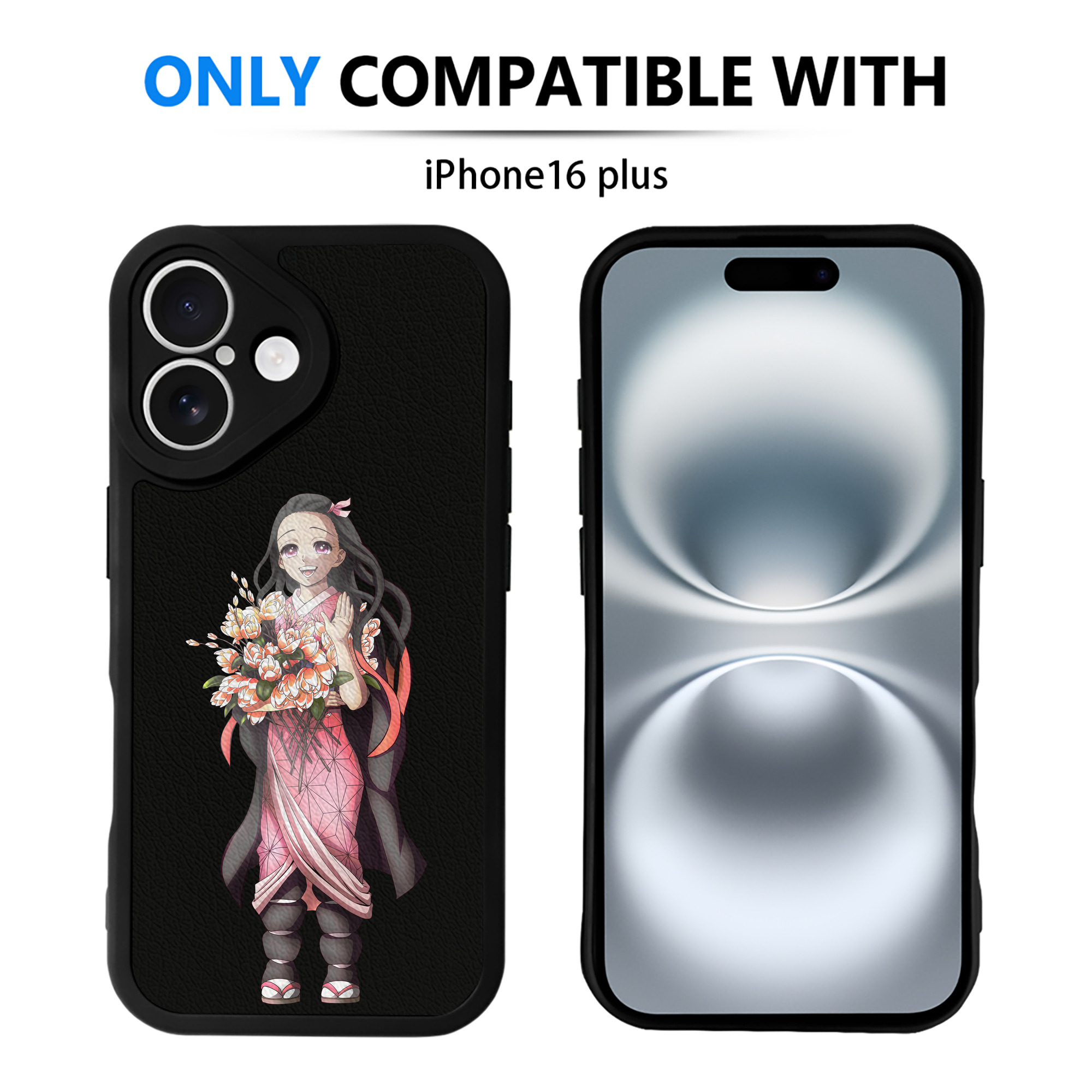 （画像用） 鬼滅の刃（きめつのやいば）竈門 禰󠄀豆子／かまど ねずこ Kamado Nezuko 【iPhone 16シリーズ対応】シリコンスマホケース（レザー調） 材質：シリコン